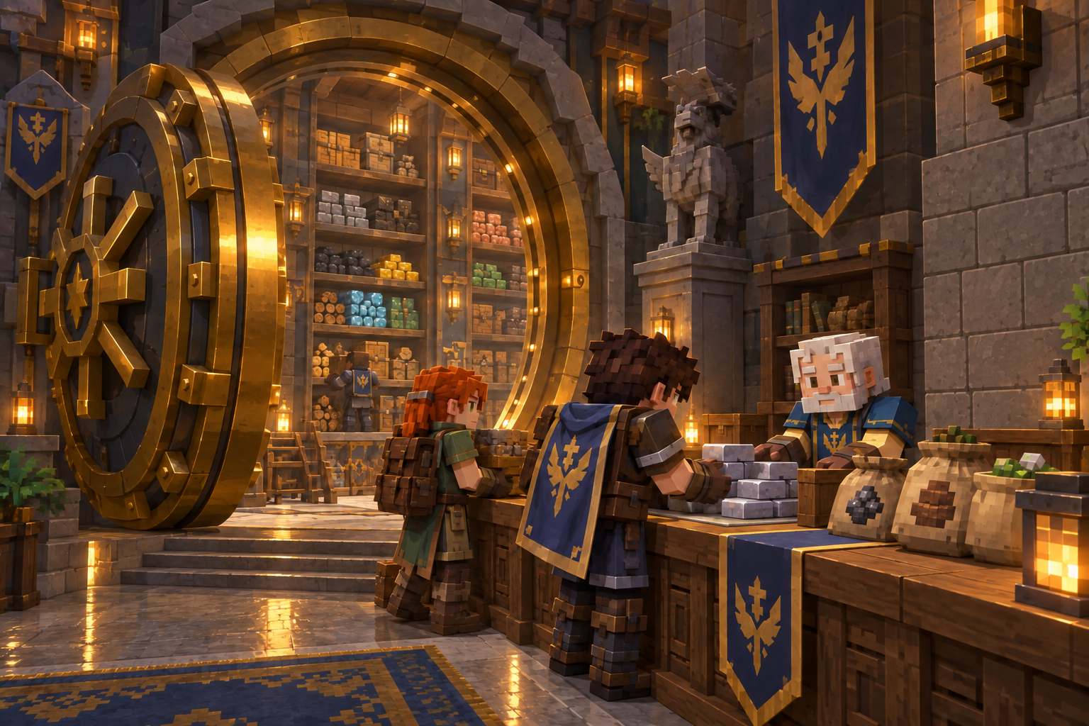 Artwork for Core Town Vault: Shared guild storage with local membership roles, search, deposit, withdrawal and bank upgrades.