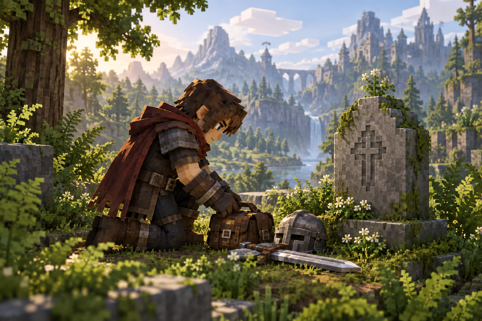 Artwork for Gravestone: Persistent gravestones retain the items selected by the server's normal death-drop policy.