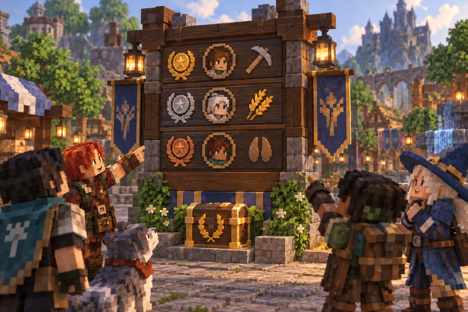 Artwork for Guild Leaderboard: A persistent weekly activity leaderboard with player details, winner history and guarded essence rewards.